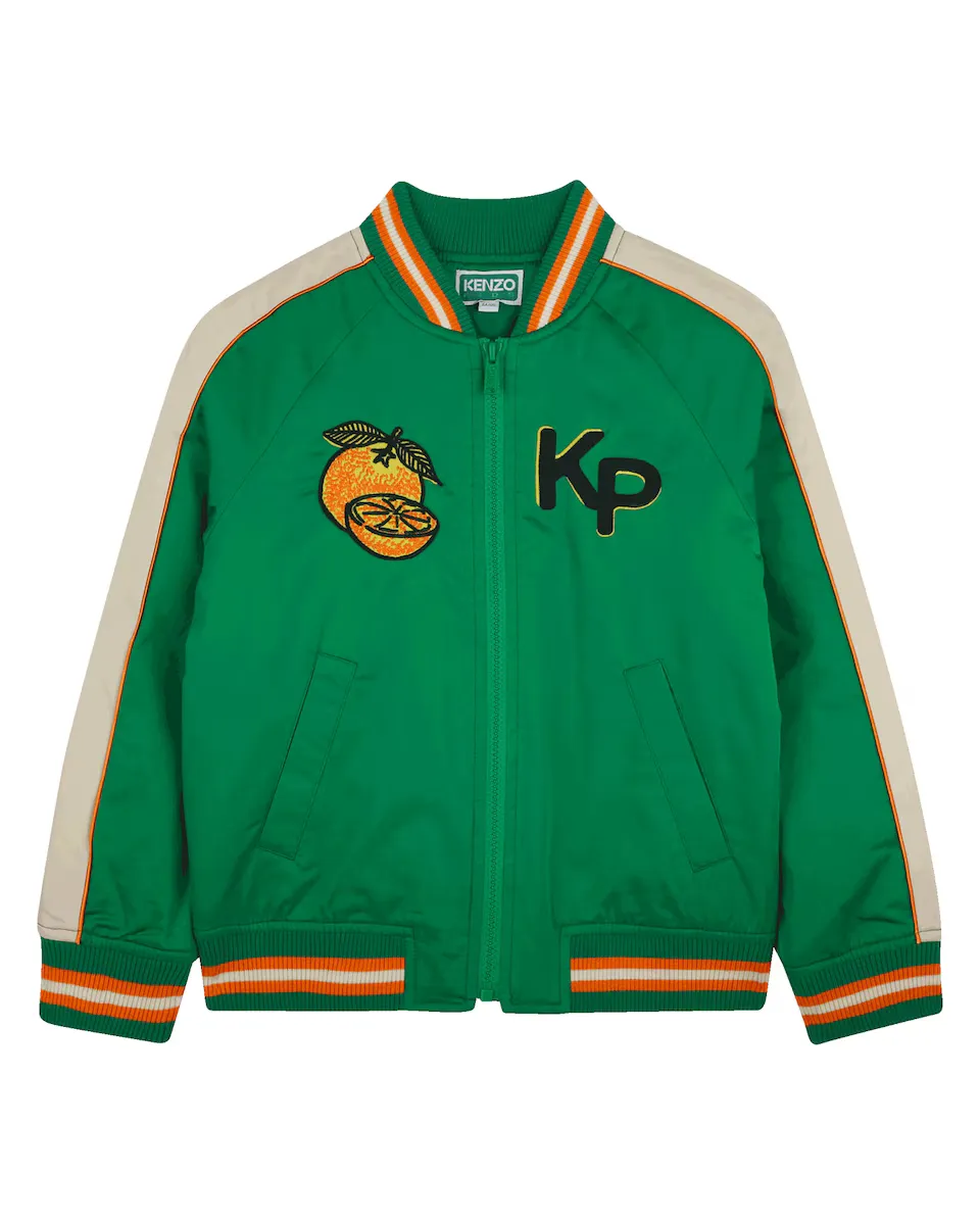 

Детская куртка с отделкой в рубчик и вышивкой сзади Kenzo Kids, зеленый