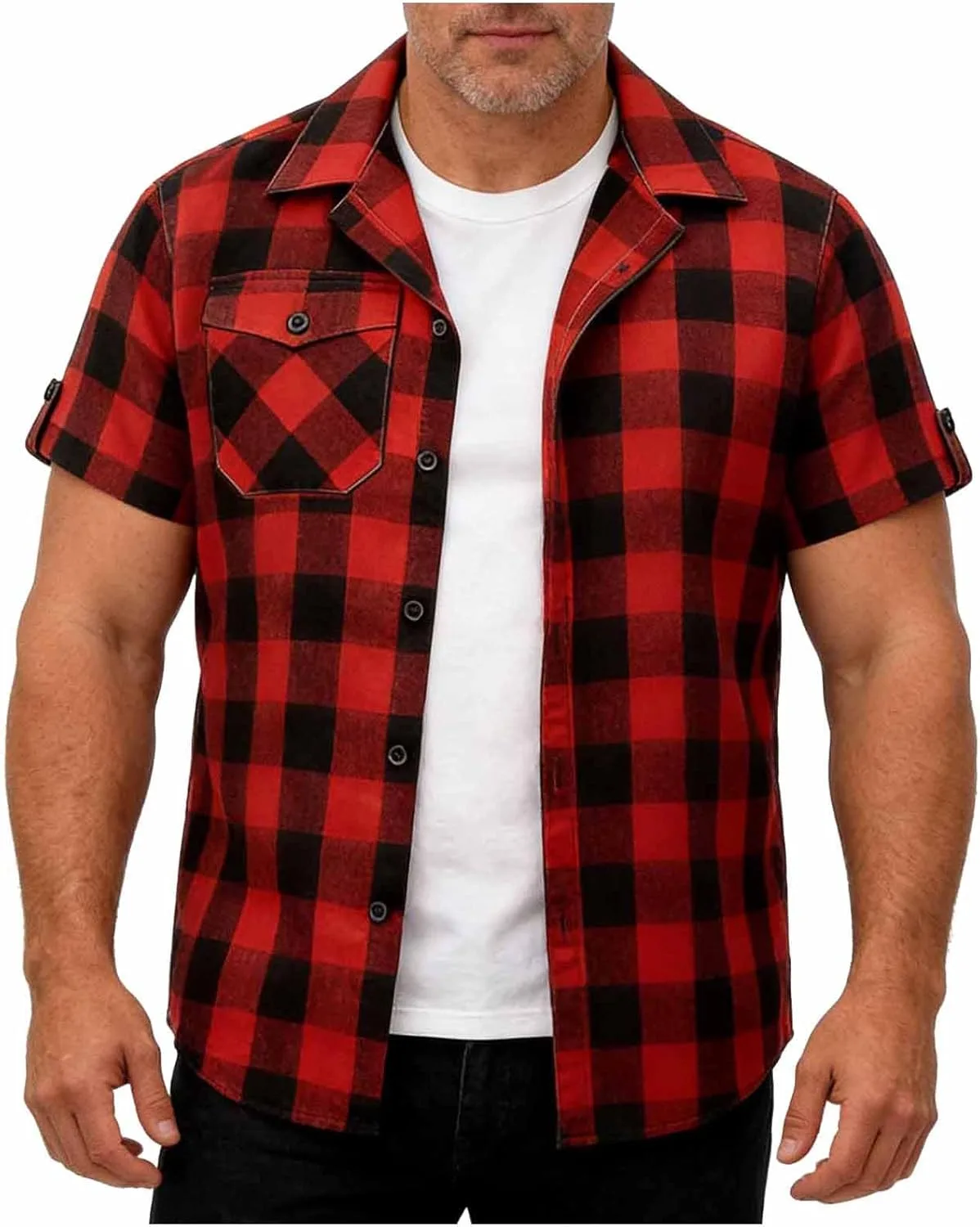 

Мужская рубашка в клетку с коротким рукавом и карманом Sdeycui