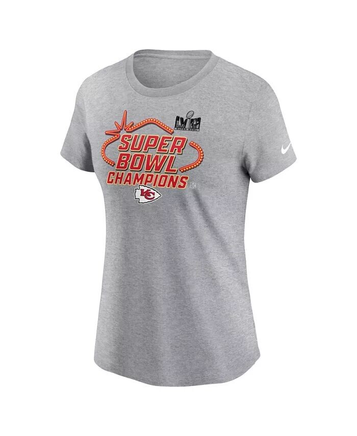 

Женская футболка Heather Grey Kansas City Chiefs Super Bowl LVIII Champions Locker Room Trophy Collection Nike, серый