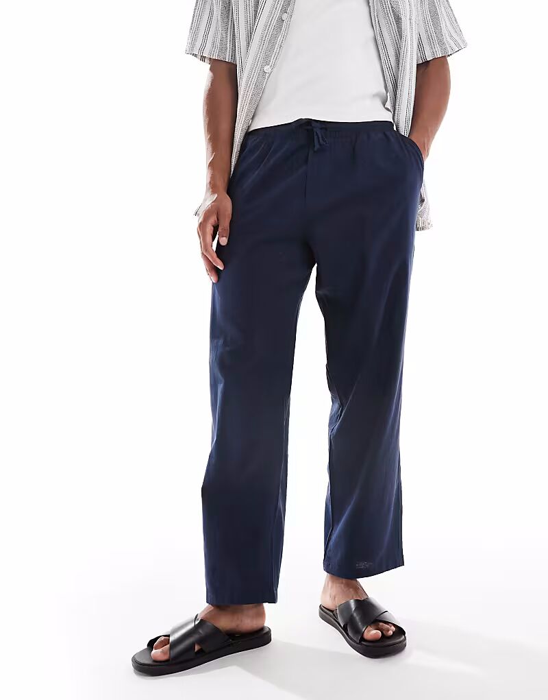 

Свободные брюки Jack & Jones из льняной смеси темно-синего цвета