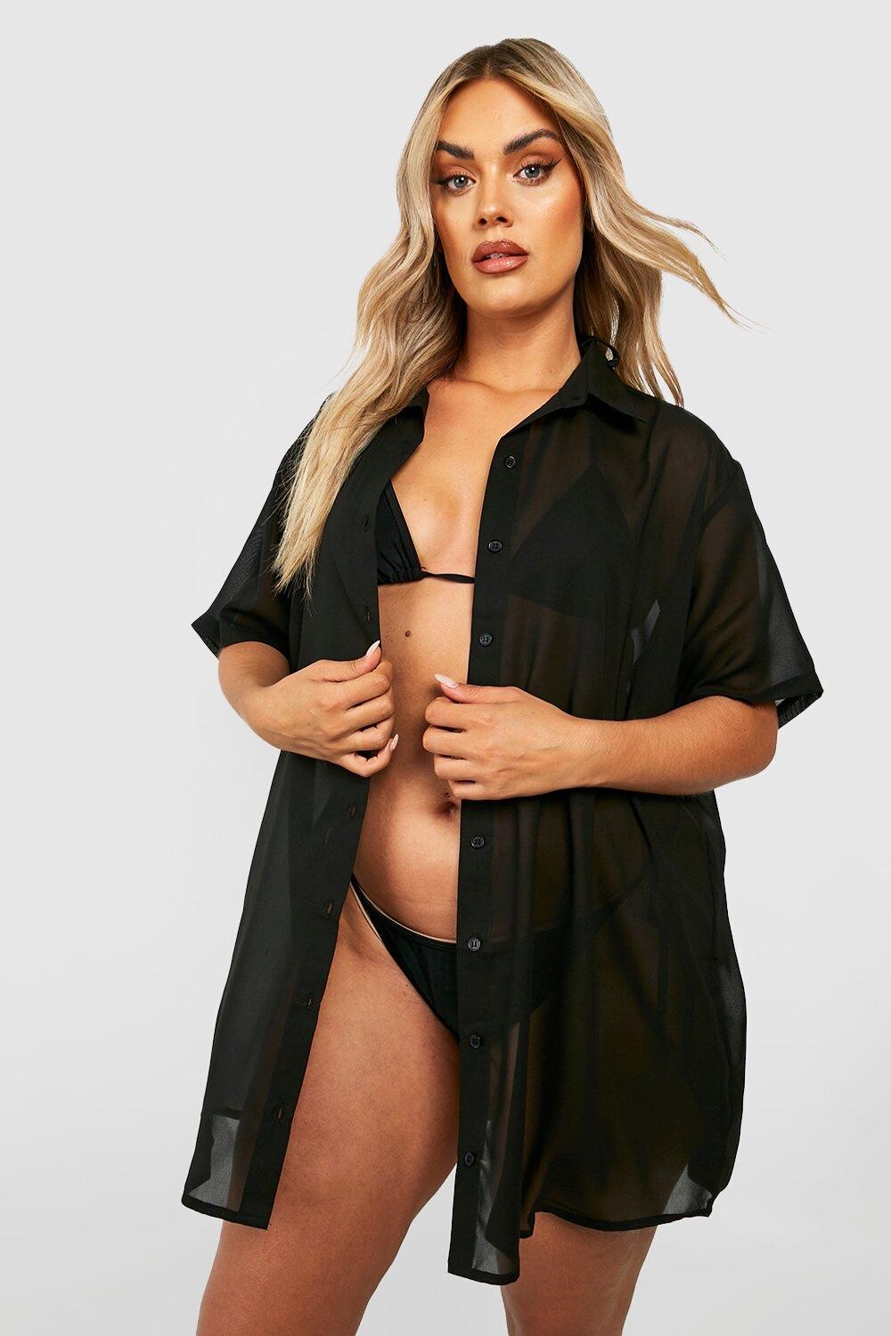 

Пляжная рубашка plus essential с коротким рукавом Boohoo, черный