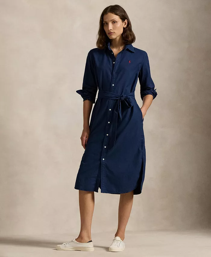 

Женское хлопковое платье-рубашка Oxford с поясом Polo Ralph Lauren, синий