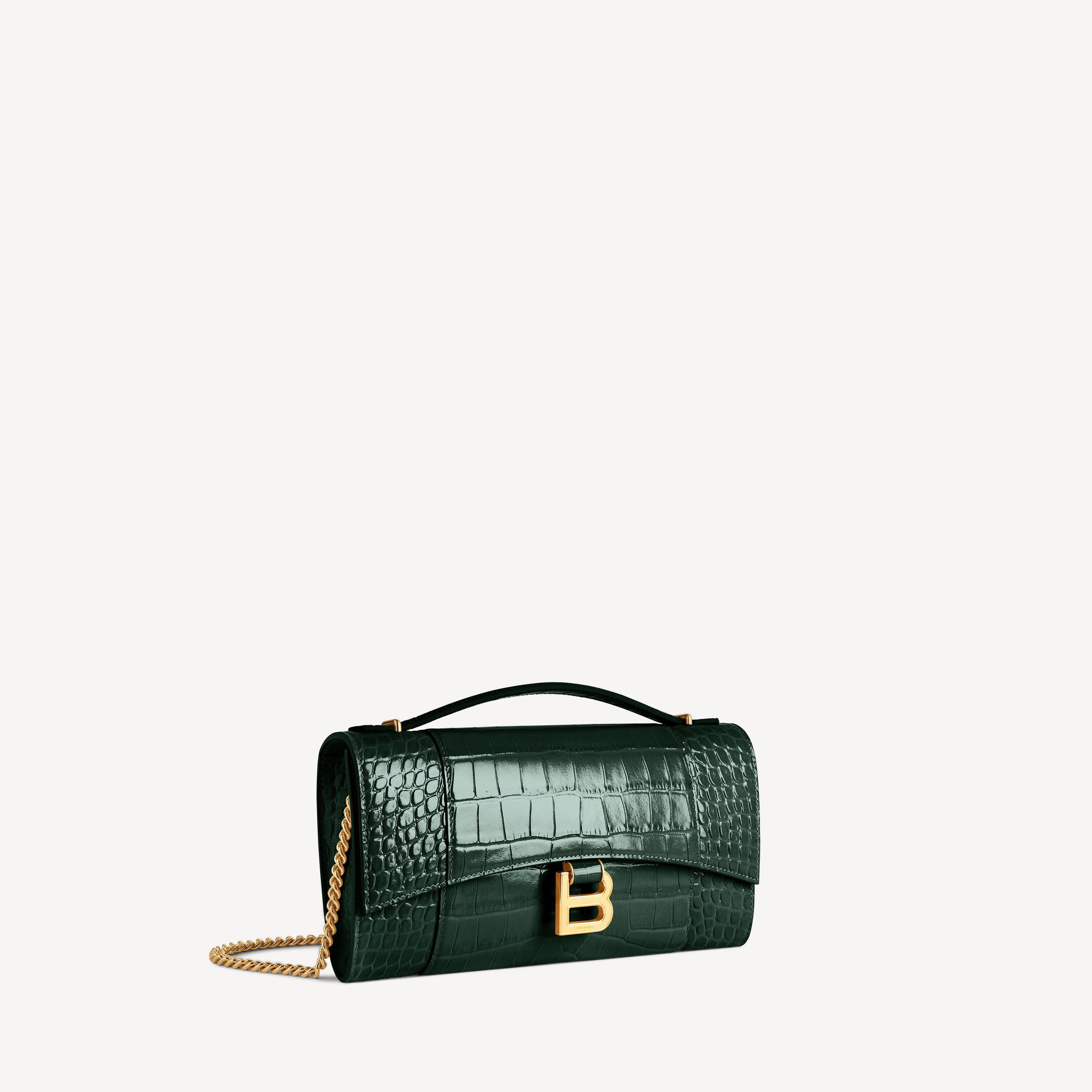 Женский клатч hourglass с цепочкой в цвете «лесная зелень» BALENCIAGA, лесной зеленый — фото 2