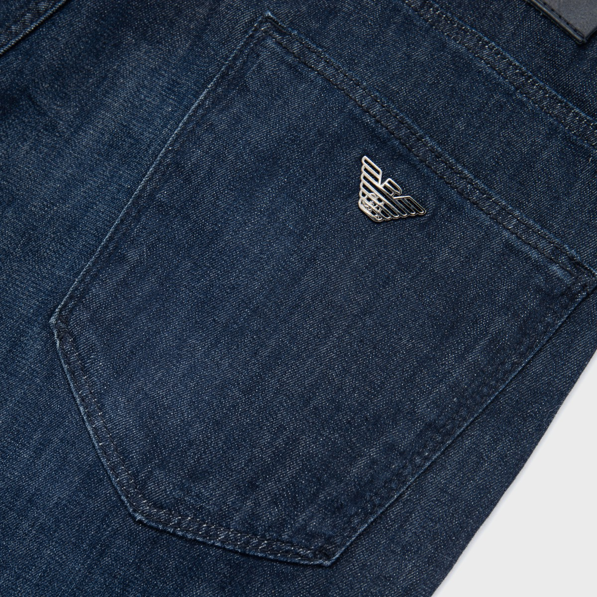 Джинсы Slim-Fit с логотипом EMPORIO ARMANI, Деним Синий — фото 4