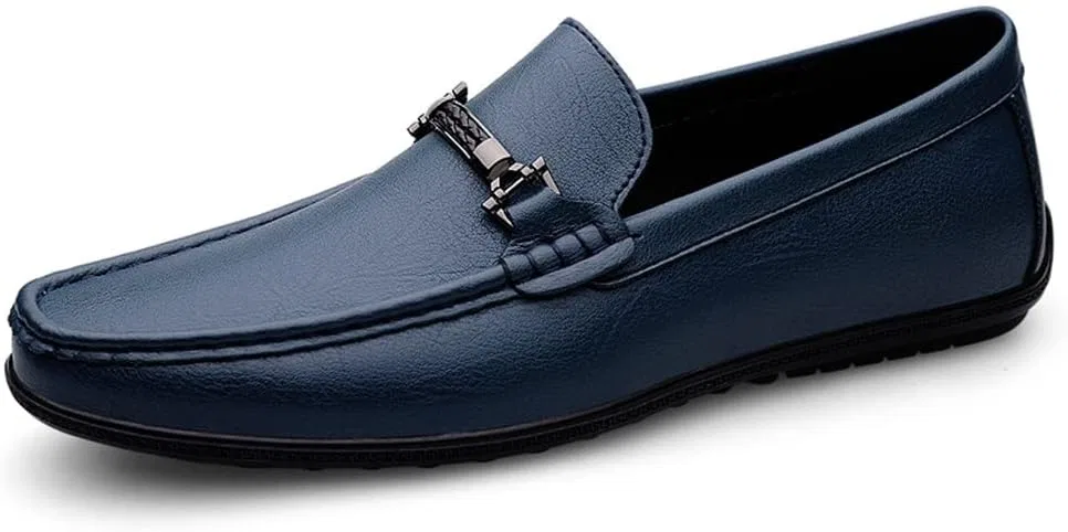 Лоферы кожаные легкие синие, Loafers Penny Loafers Solid Colors Lightweight Leather Slip Resistant Flat Heel Anti-Slip Outdoor Wedding Slip-ons SayfuR — фото 2