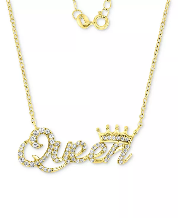 

Ожерелье с подвеской в виде королевы и короны из стерлингового серебра с 14-каратным золотом, с кубическим цирконием, 16 дюймов + 2 дюйма Macy'S, gold