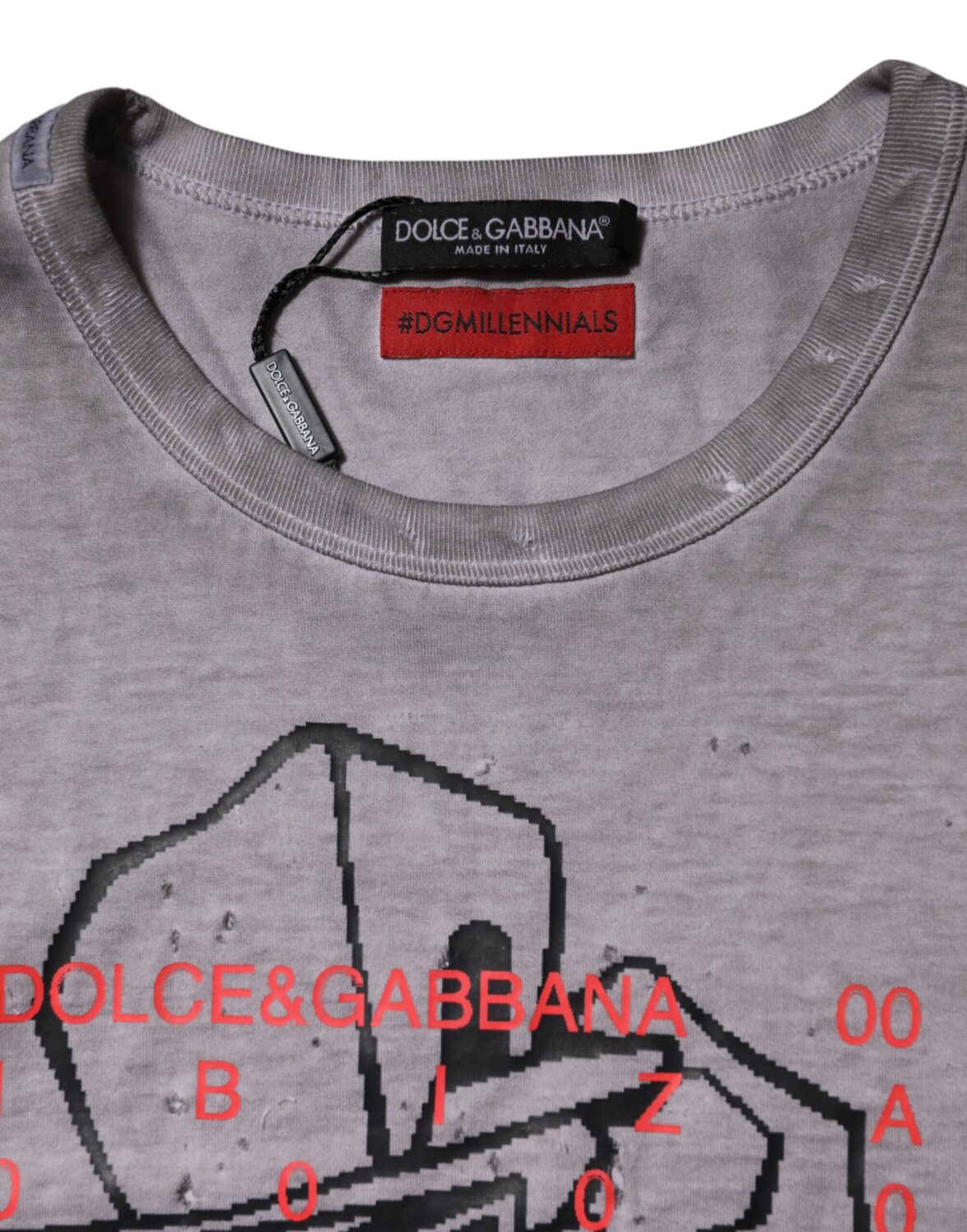 Серая хлопковая футболка с графическим принтом и круглым вырезом Dolce & Gabbana, серый — фото 3