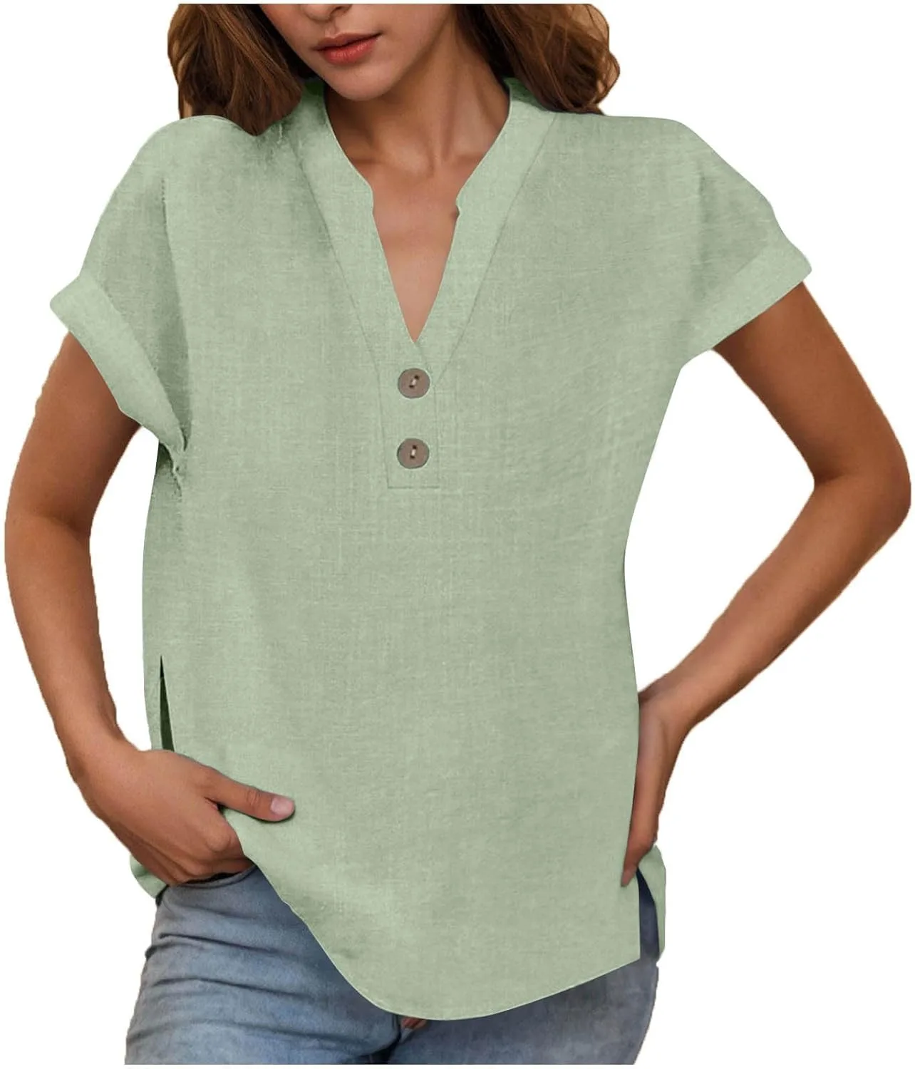 

Льняная рубашка для женщин с V-образным вырезом Floleo