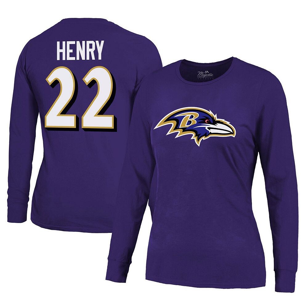 

Женская футболка Majestic Threads Derrick Henry Purple Baltimore Ravens с длинным рукавом с именем и номером, цвет Rav Purple