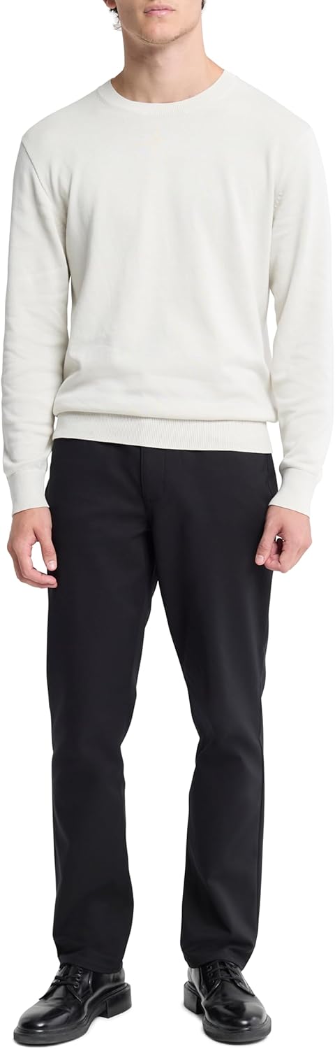 Мужской свитер Calvin Klein из смеси хлопка, объемный, с круглым вырезом, в рубчик, Chalk — фото 4
