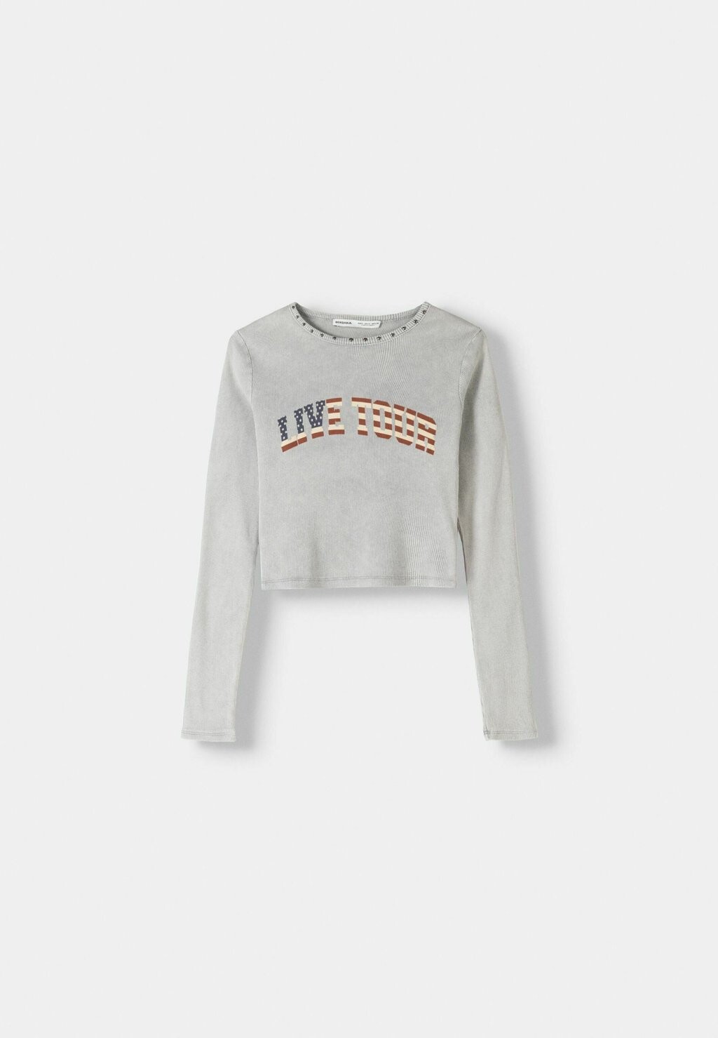 

Топ с длинными рукавами LONG SLEEVE WITH STUDS Bershka, серый