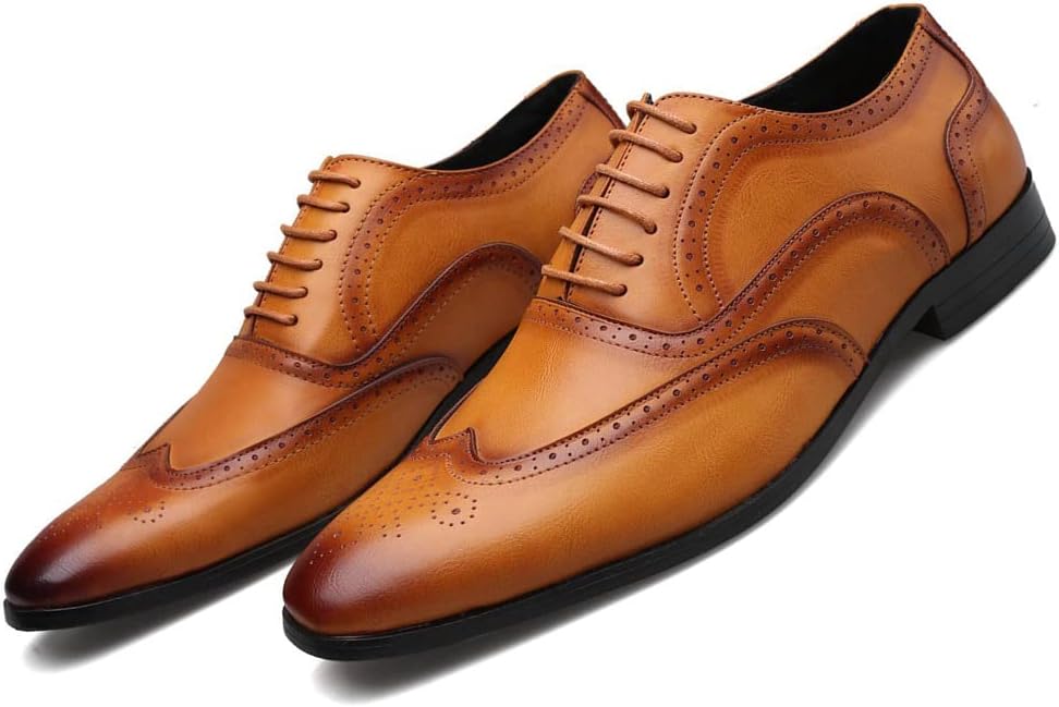 

Мужские легкие оксфорды с брогированием с крыльями - шнуровки для повседневной и деловой носки, свадебные и формальные туфли Spedify, желтый