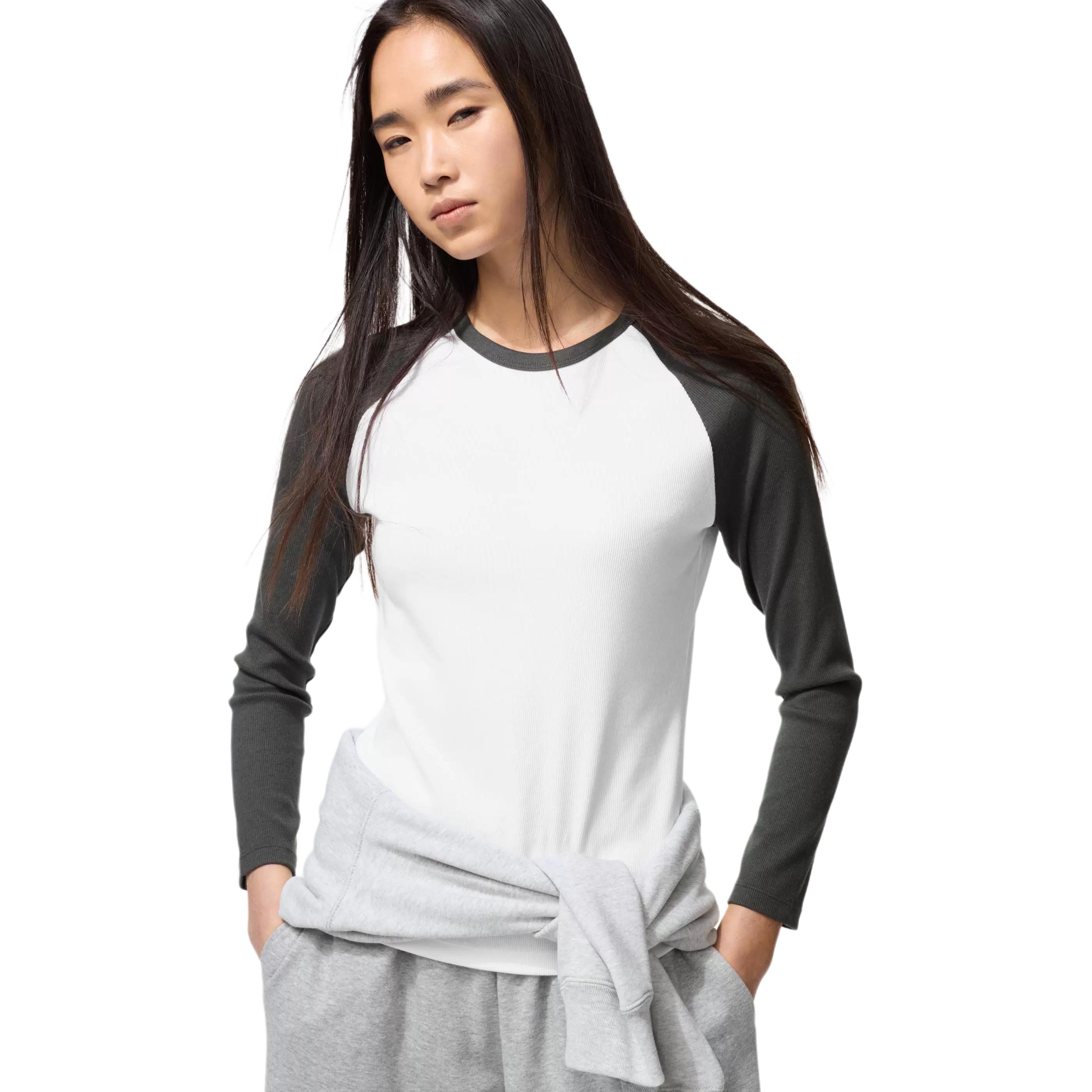 

Футболка с рукавом реглан женская UNIQLO, темно-зеленый