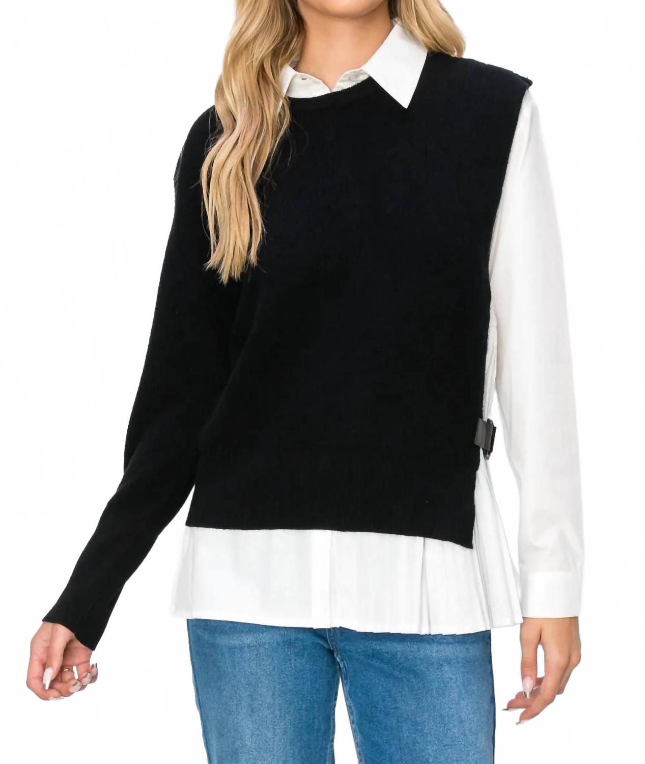 

Joh Хлопковая плиссированная рубашка Wyatt в сочетании с вязаным свитером, черно-белая