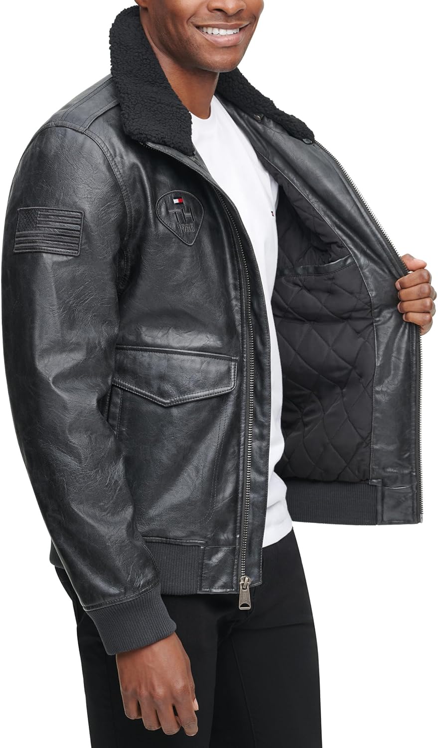 Мужская куртка-бомбер из искусственной кожи Tommy Hilfiger, Black/Patches — фото 3