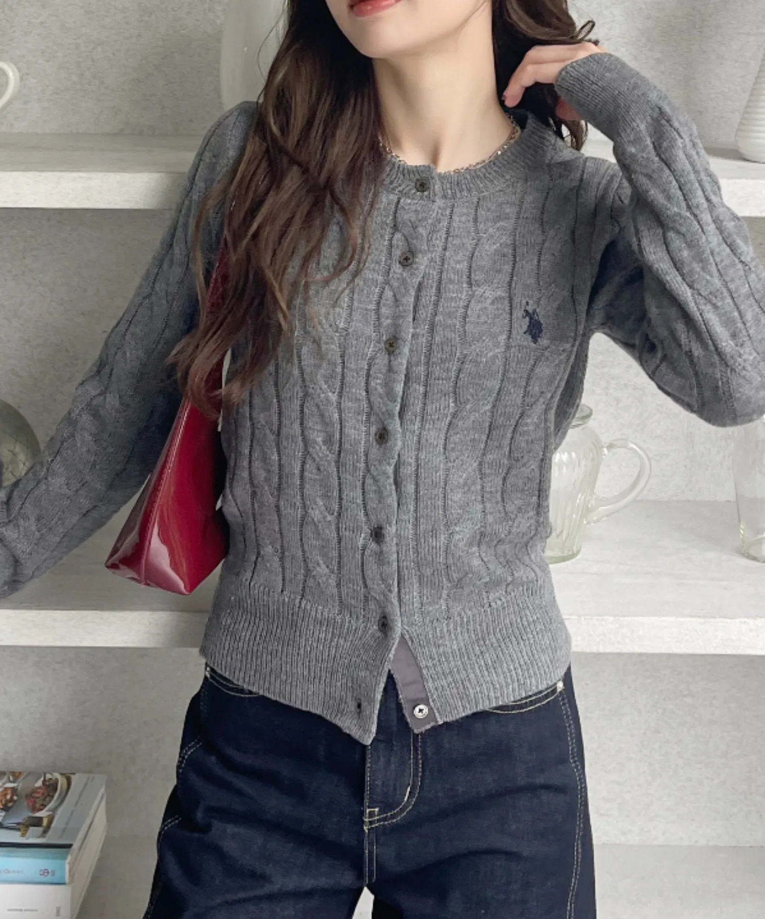 [US POLO ASSN. Ada. Эксклюзив/US Polo Assn.] Кардиган крупной вязки — фото 3