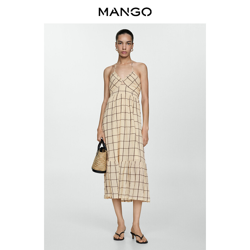 

Женское платье Mango с открытой спиной в клетку, светло-бежевый