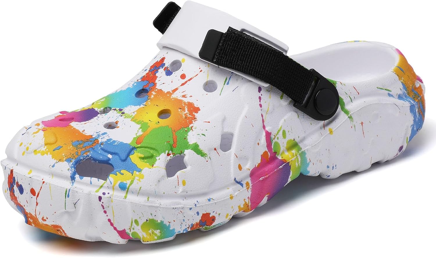 

MEIAGDT Мужчины Женщины Садовые туфли Унисекс цвета Splash Print Slip-On Комфорт Легкий EVA Mules Комфортные пляжные душевые сандалии для душа в помещении и на улице, белый