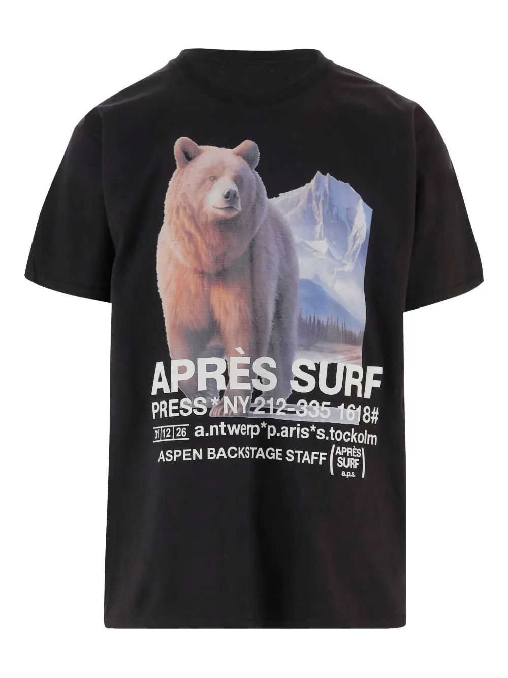 

Хлопковая футболка с принтом в виде медведя APRES SURF, черный