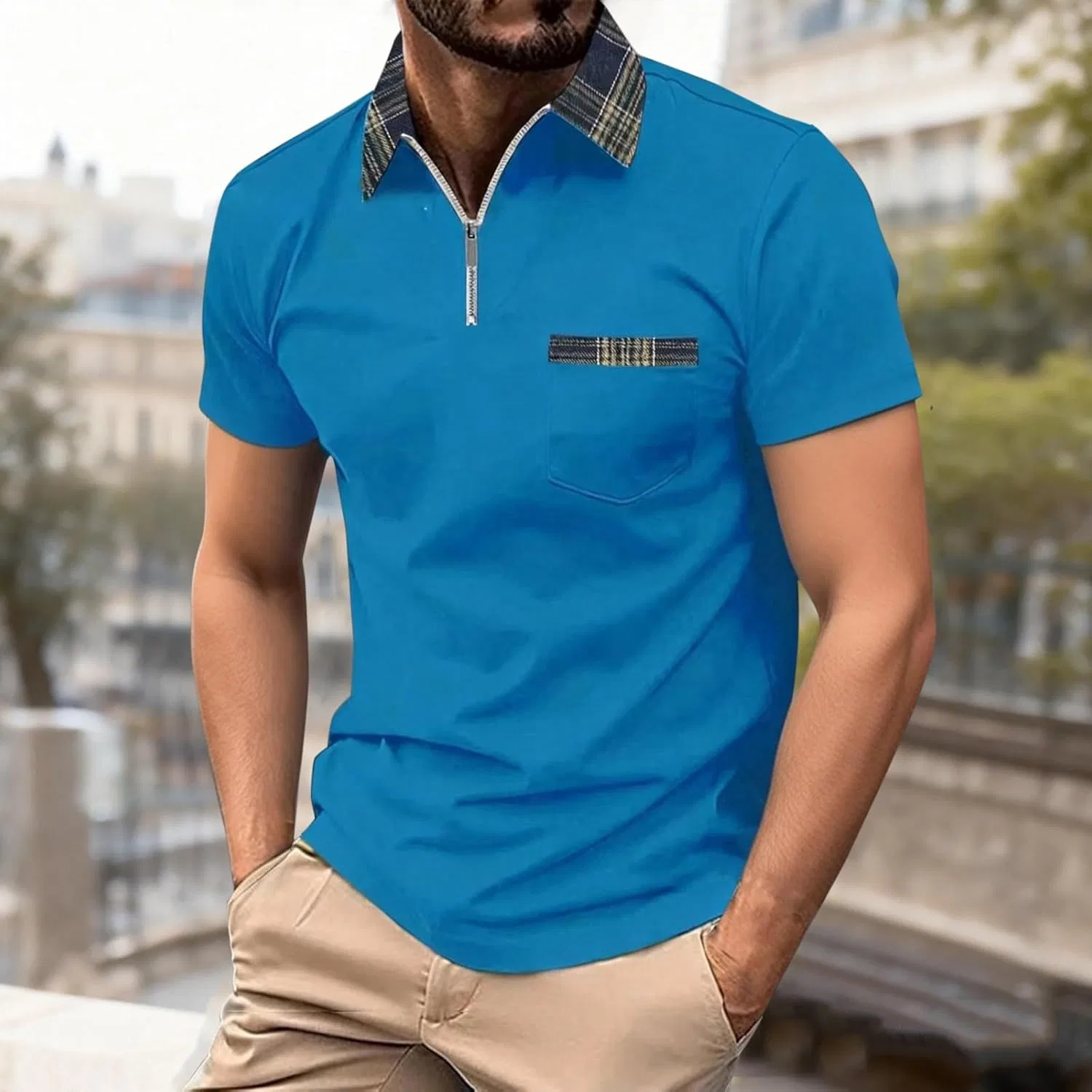 Мужское поло Casual Collared Athletic Polo Shirts, цвет 1c-blue — фото 2