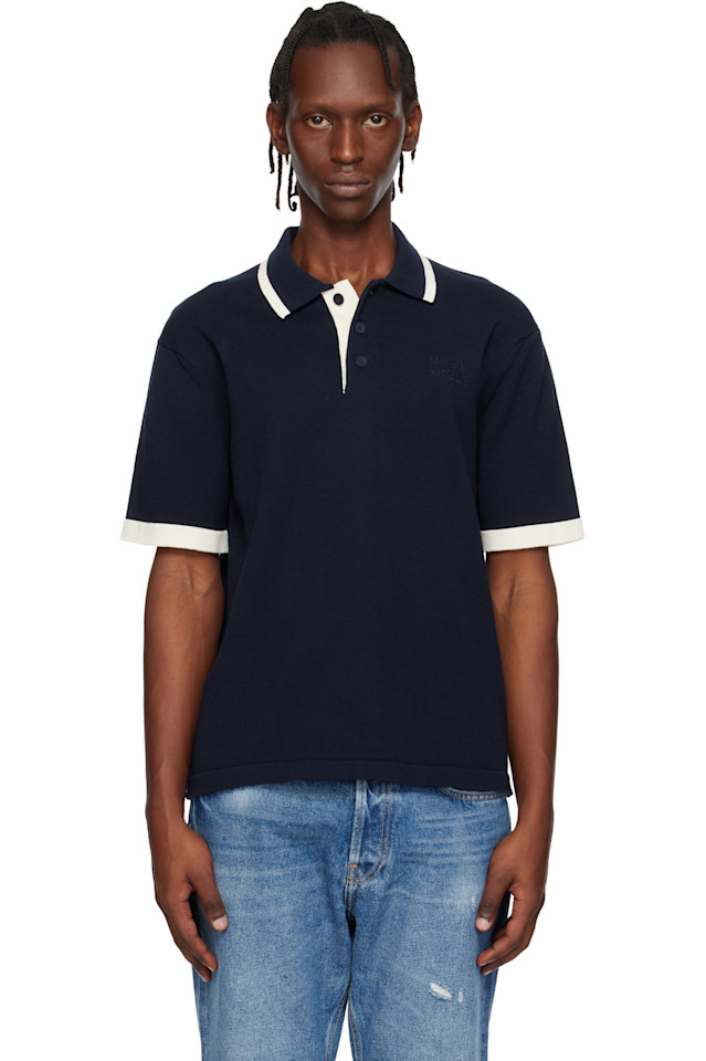 

Maison Kitsuné Удобная хлопковая трикотажная рубашка-поло темно-синего цвета