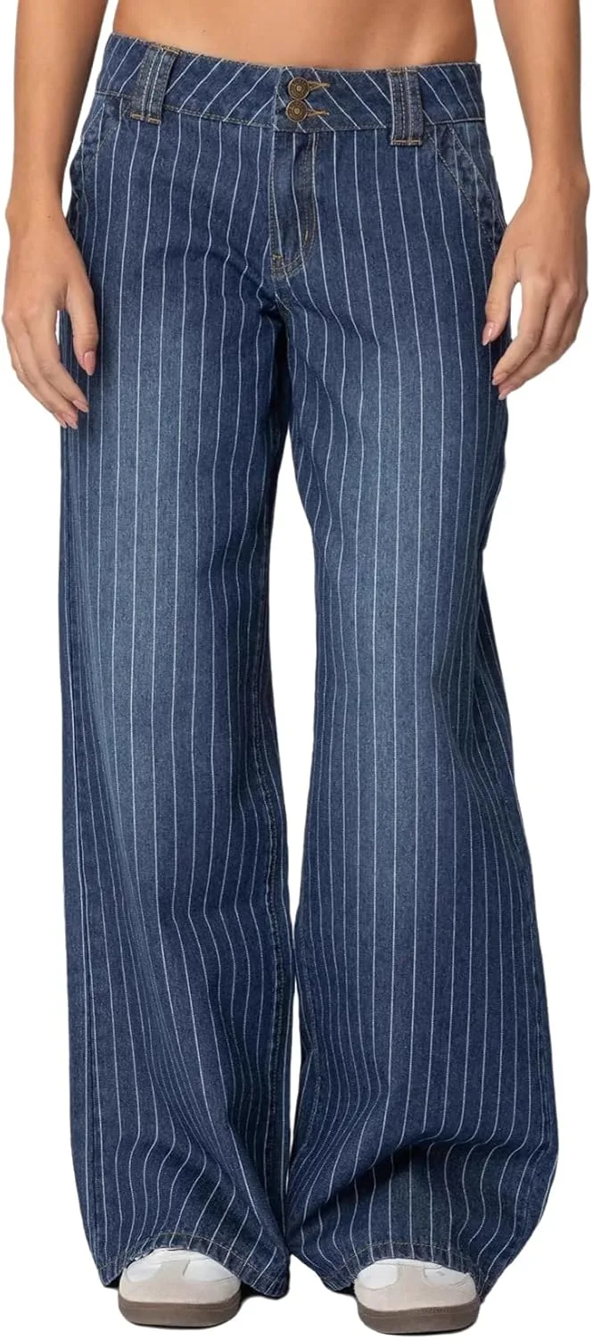 

Женские джинсы low rise в полоску с прямыми широкими штанинами YADMISU