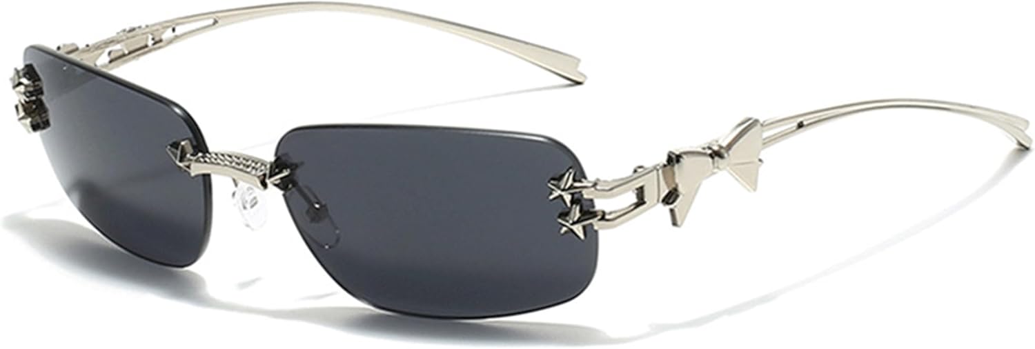 

Солнцезащитные очки Bullabulling без оправы, прямоугольные, в стиле Y2K, для женщин и мужчин, милые, маленькие, прозрачные, без оправы, с тонированными линзами, модные очки 2000-х годов с бантом, Black