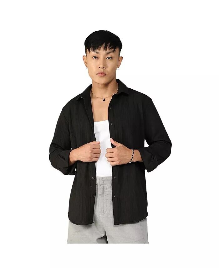 

Мужская рубашка Onyx Black Stripe-Creased Campus Sutra, черный