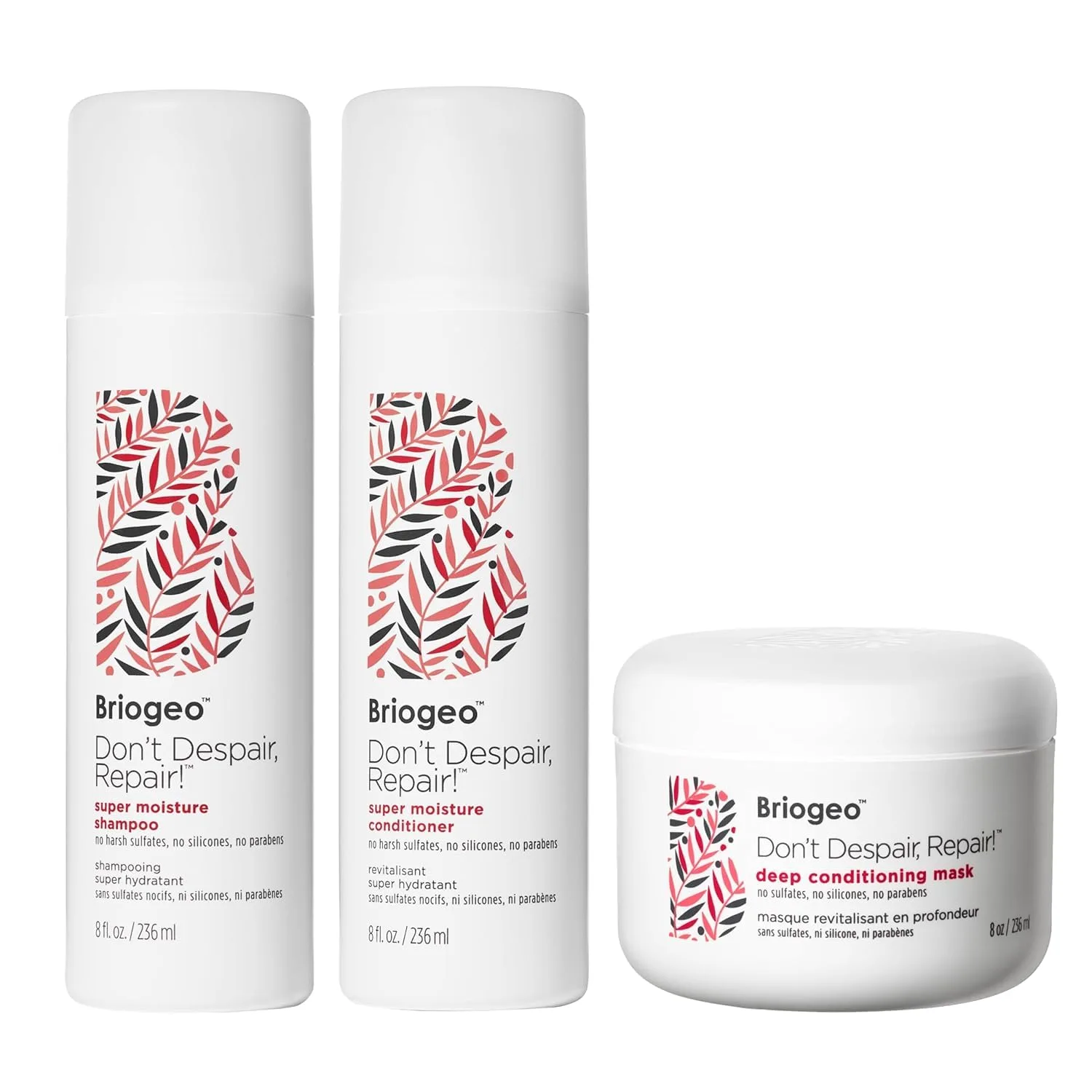 Briogeo Don’t Despair, Repair! Damage‑Repair Trio: шампунь, кондиционер и маска для сухих и поврежденных волос, 3 x 240 мл