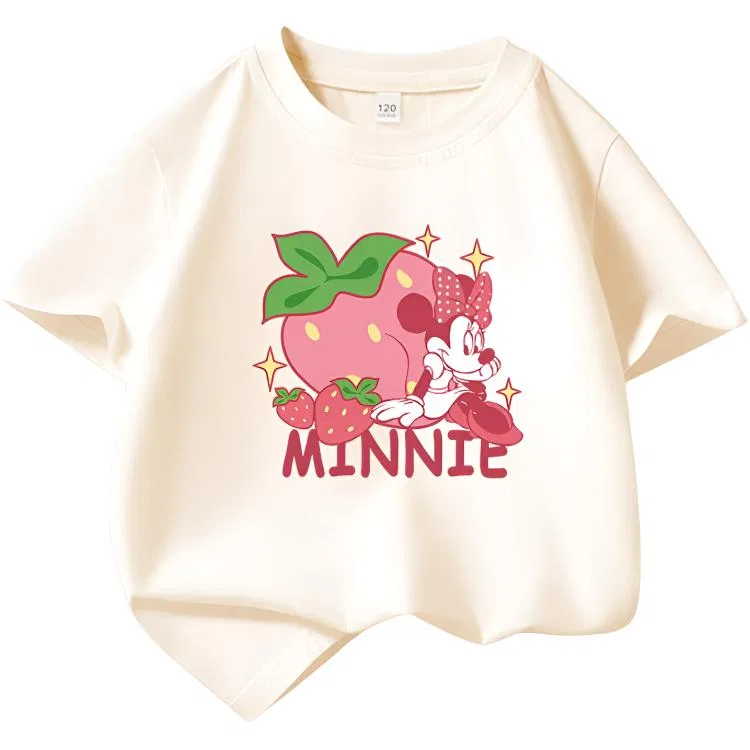 Футболка детская с принтом Strawberry Minnie Disney Ecru