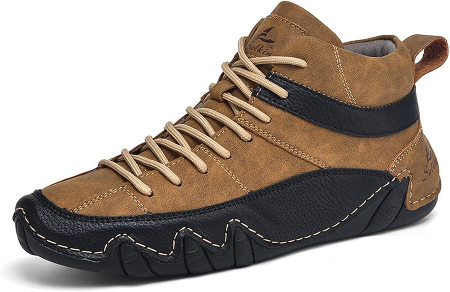 

Мужские кожаные теплые ботинки с ручной прошивкой, на щиколотку, с круглым носком, мягкой подошвой, противоскользящие, на шнуровке, повседневные, походные, подходят для осенних прогулок и работы Ghibhna, коричневый