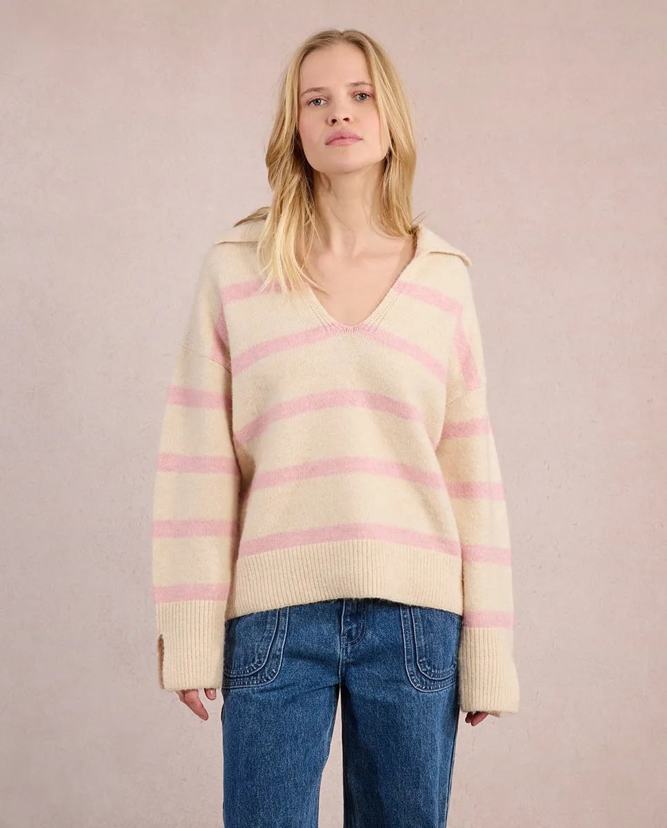 

Женский джемпер с длинным рукавом, с деталями в полоску Molly Bracken, белый/розовый