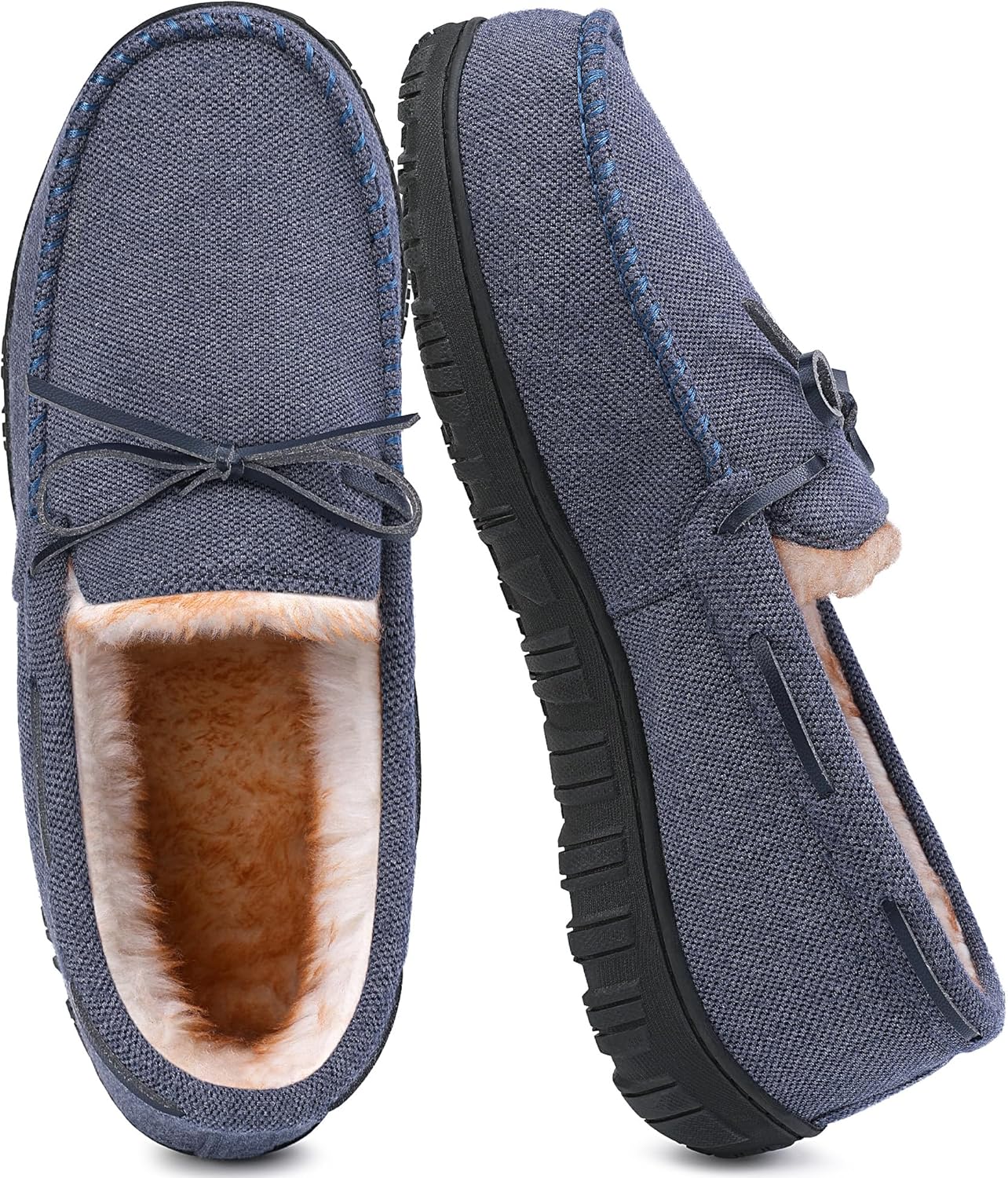 

Мужские домашние мокасины с теплым мягким плюшем и эффектом памяти shoeslocker - Комфортные, с нескользящей подошвой для дома и улицы - Черные, Бежевые, Коричневые