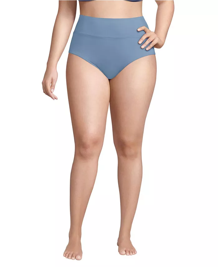 

Бикини-трусы с высокой посадкой без врезания Plus Size Lands' End, синий