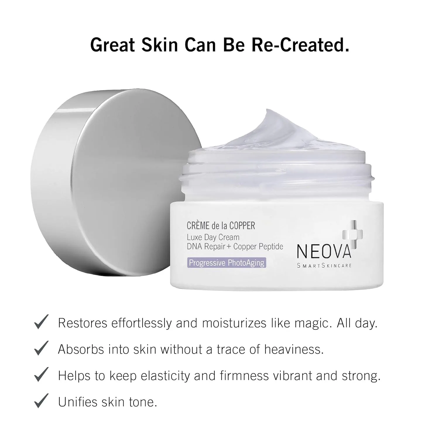 Увлажняющий крем NEOVA SmartSkincare Creme de la Copper с ферментами для восстановления ДНК и комплексом пептидов меди для увлажнения в течение всего дня. Протестировано дерматологами. — фото 2