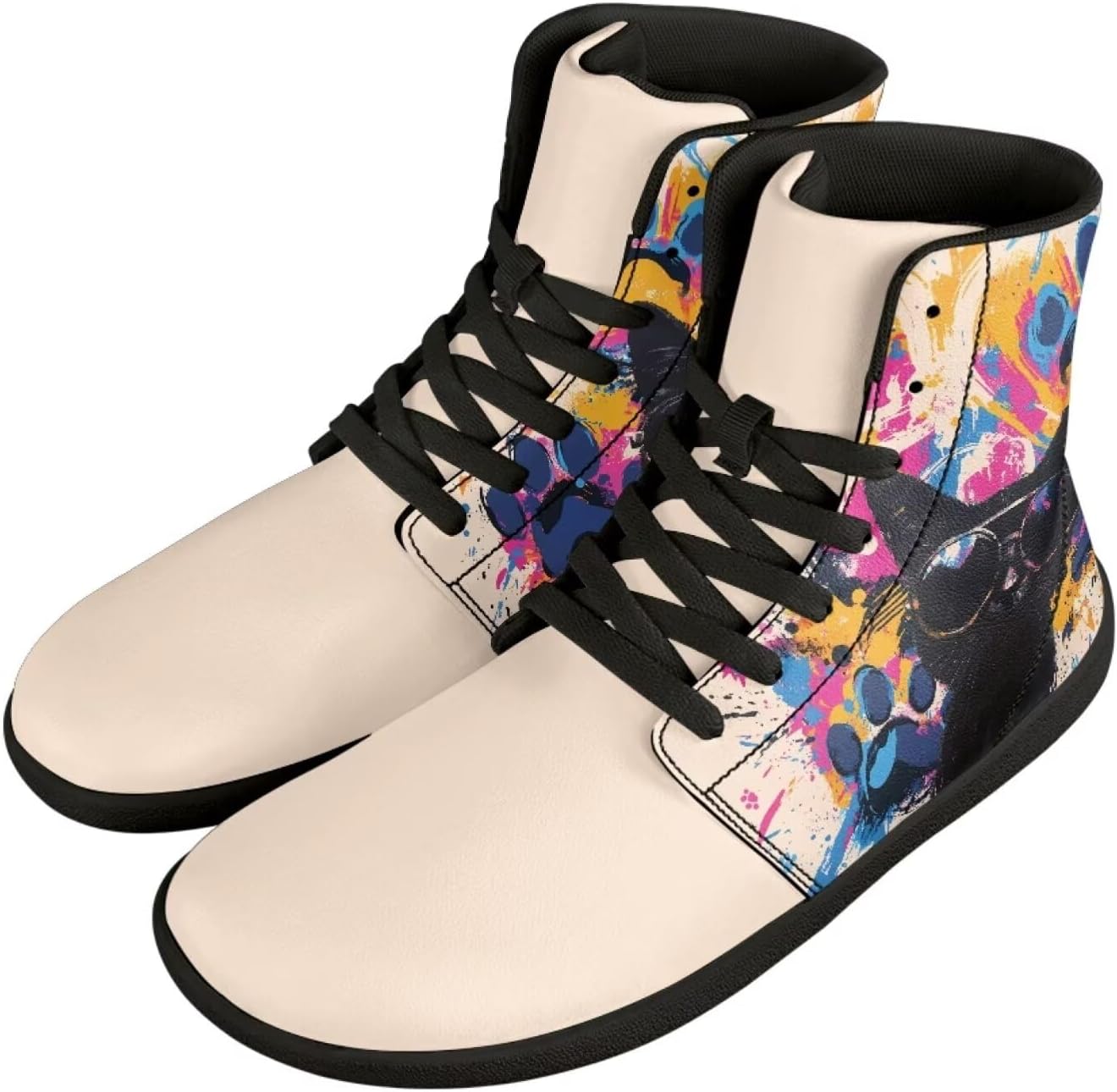 

Мужские высокие кроссовки с минималистичным дизайном, обувь для ходьбы с нулевым падением, слипоны, кроссовки на шнуровке, обувь для бега по дороге, обувь с животными мотивами Chririnla, Colorful Splash Black Cat