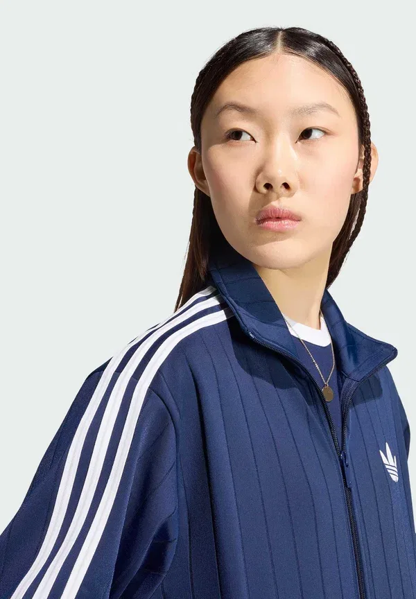 Толстовка с молнией Adidas Originals Pinstripe Firebird Loose Tracktop Zip Up Sweatshirt, цвет ночной индиго/белый/серый — фото 3