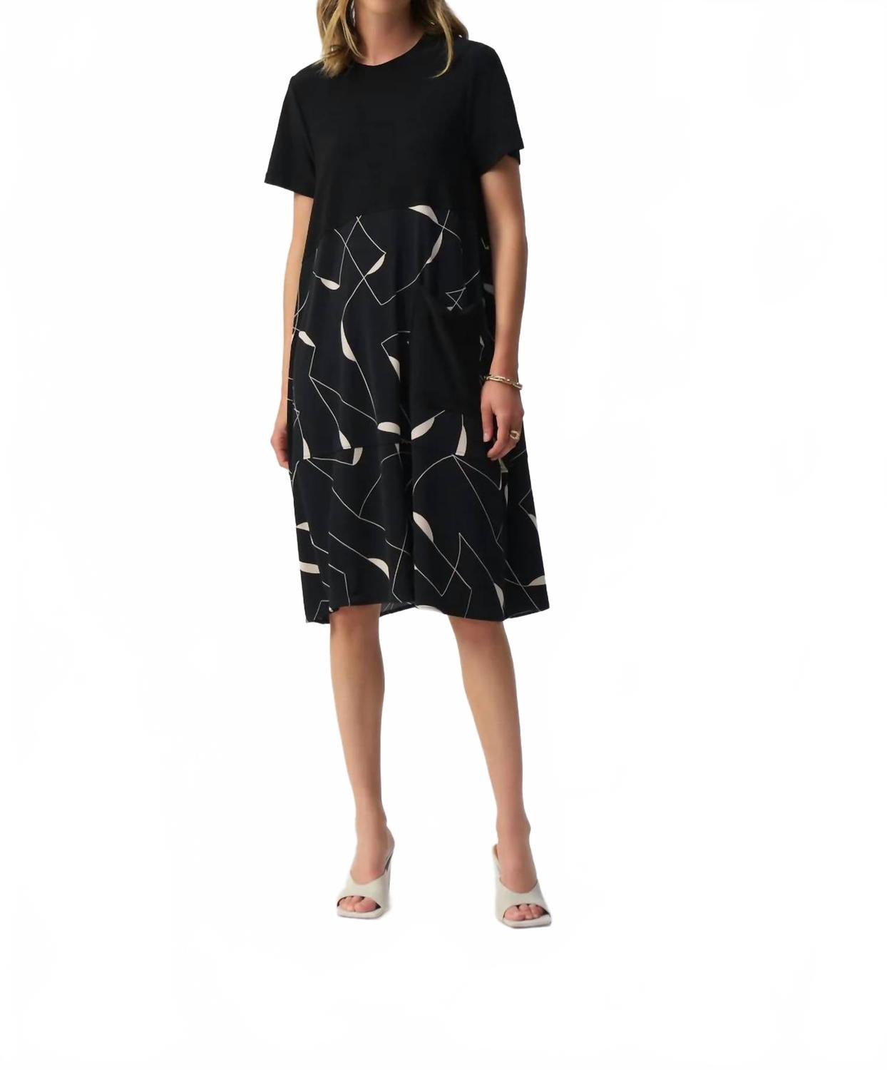 

Геометрическое платье миди с коротким рукавом в черном и лунном камне Joseph Ribkoff