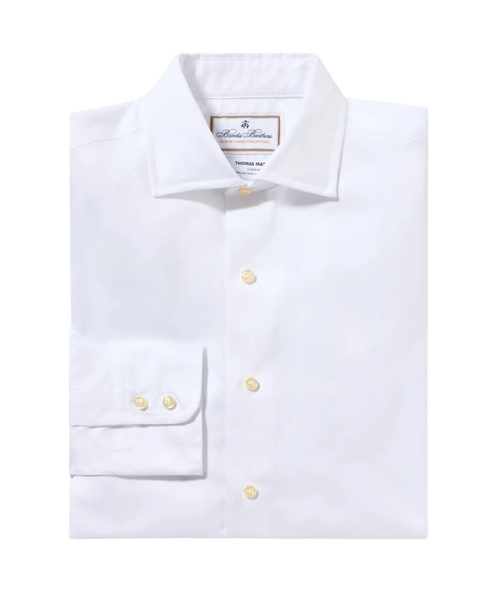 

Рубашка Thomas Mason прямого кроя с английским широким воротником. Brooks Brothers, белый