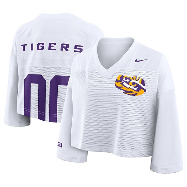 Женская белая футболка LSU Tigers Cropped Mesh Dri-FIT Nike — фото 2