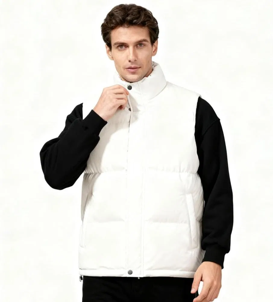 Generic Мужская легкая водоотталкивающая складываемая пуховая жилетка, Off White, XXL — фото 3