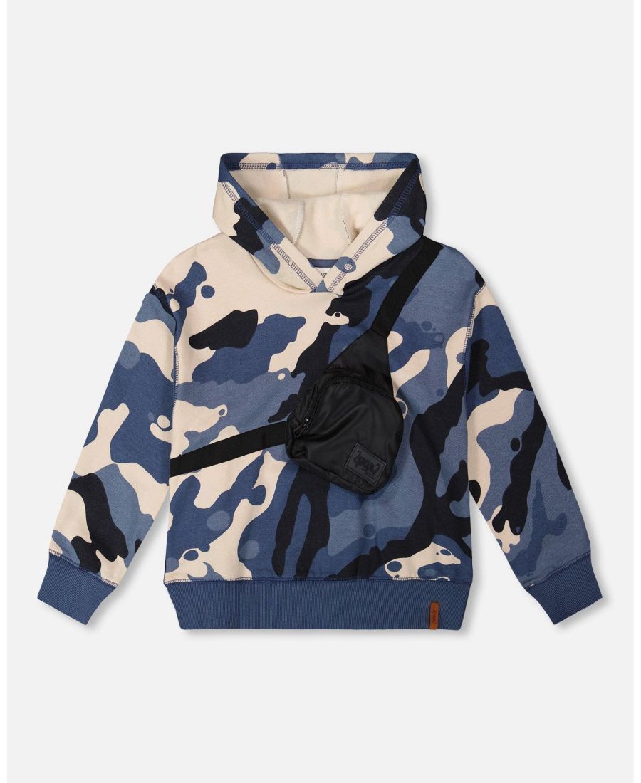 

Детская флисовая толстовка с капюшоном и сумкой через плечо, синий камуфляж - для малышей/детей Deux par Deux, Blue camouflage