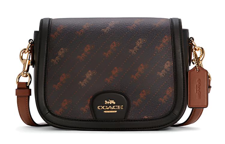 

COACH Кожаная седельная сумка через плечо женская коричневая черная