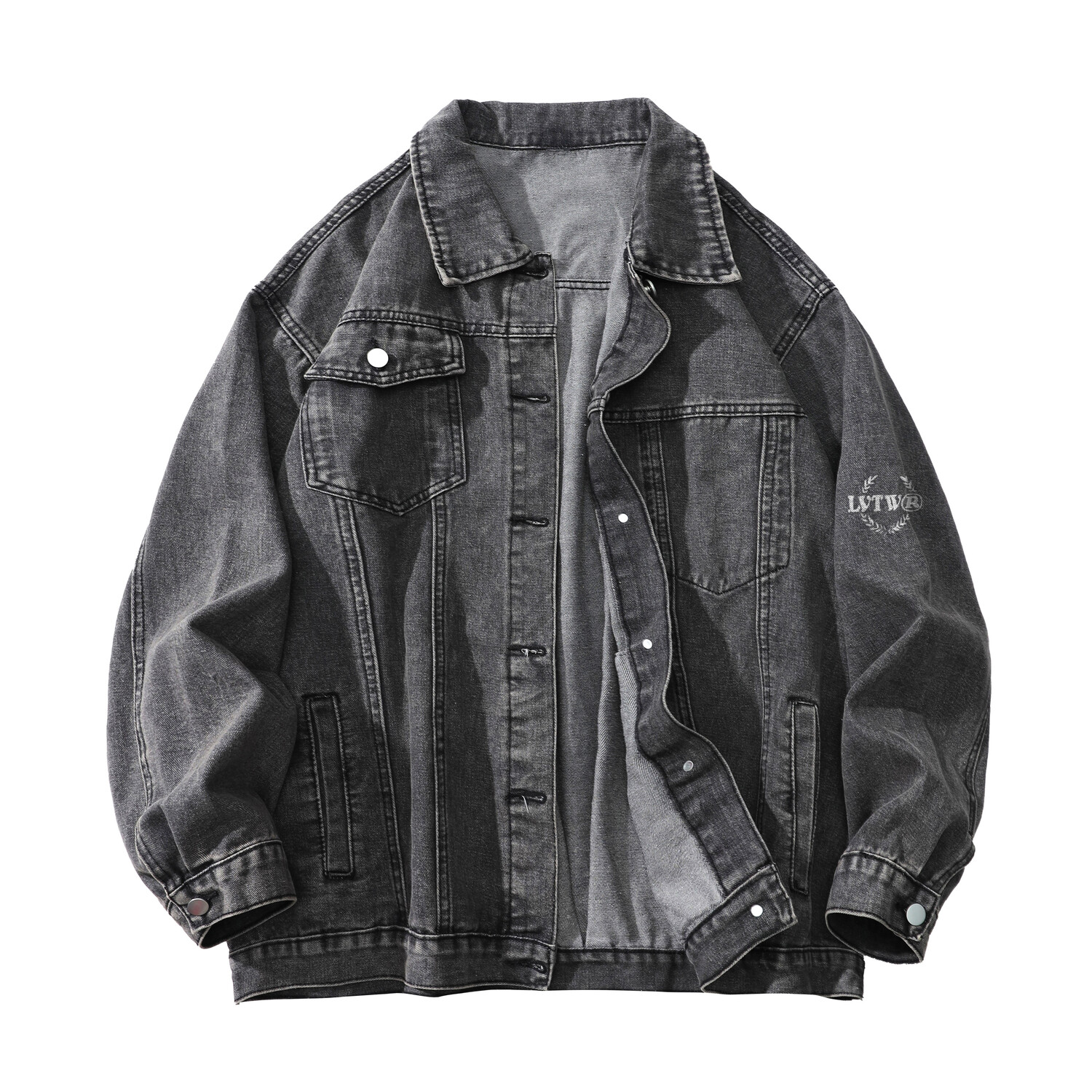 

Джинсовая куртка унисекс LIVINGTOWN, Черная куртка и белый худи