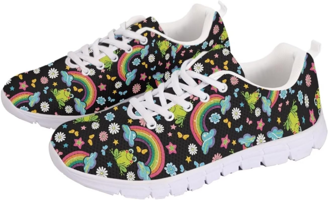 

Кроссовки для взрослых девушек, дышащие теннисные кроссовки, беговая обувь, уличная обувь, спортивные кроссовки для женщин и мужчин Getelinseng, Frog Rainbow