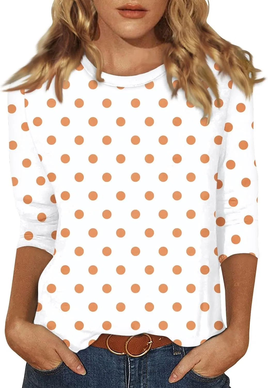 Женский свитшот с круглым вырезом, с рукавом 3/4, Orange