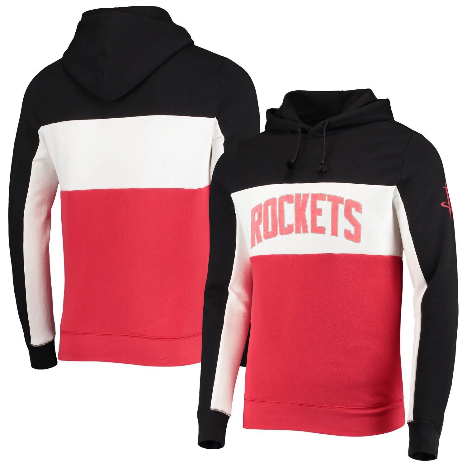 

Мужская нездоровая пища черный/белый флисовый пуловер с капюшоном Houston Rockets Wordmark Colorblock
