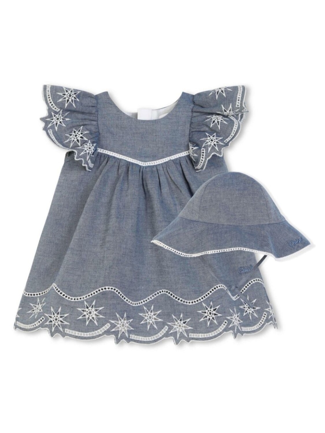 

Chloé Kids платье из органического хлопка с цветочной вышивкой, синий
