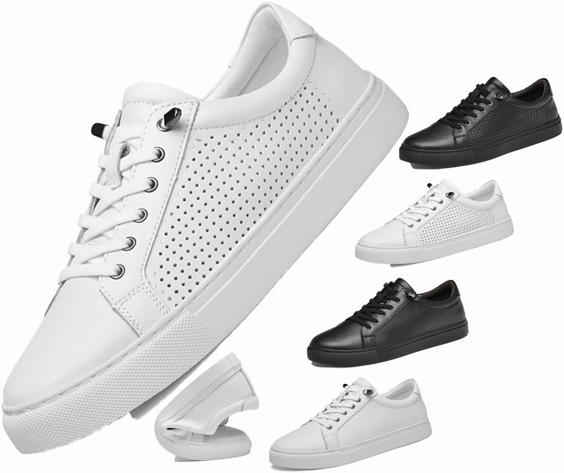 

Мужские кроссовки - стильные кожаные туфли с скрытой стелькой, дышащие, легкие, противоскользящие для работы, прогулок и вождения Generic, белый