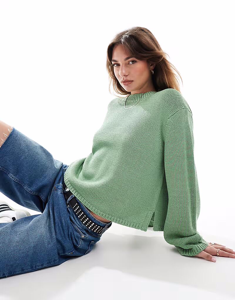 

Джемпер свободного кроя с круглым вырезом ASOS DESIGN зеленого цвета